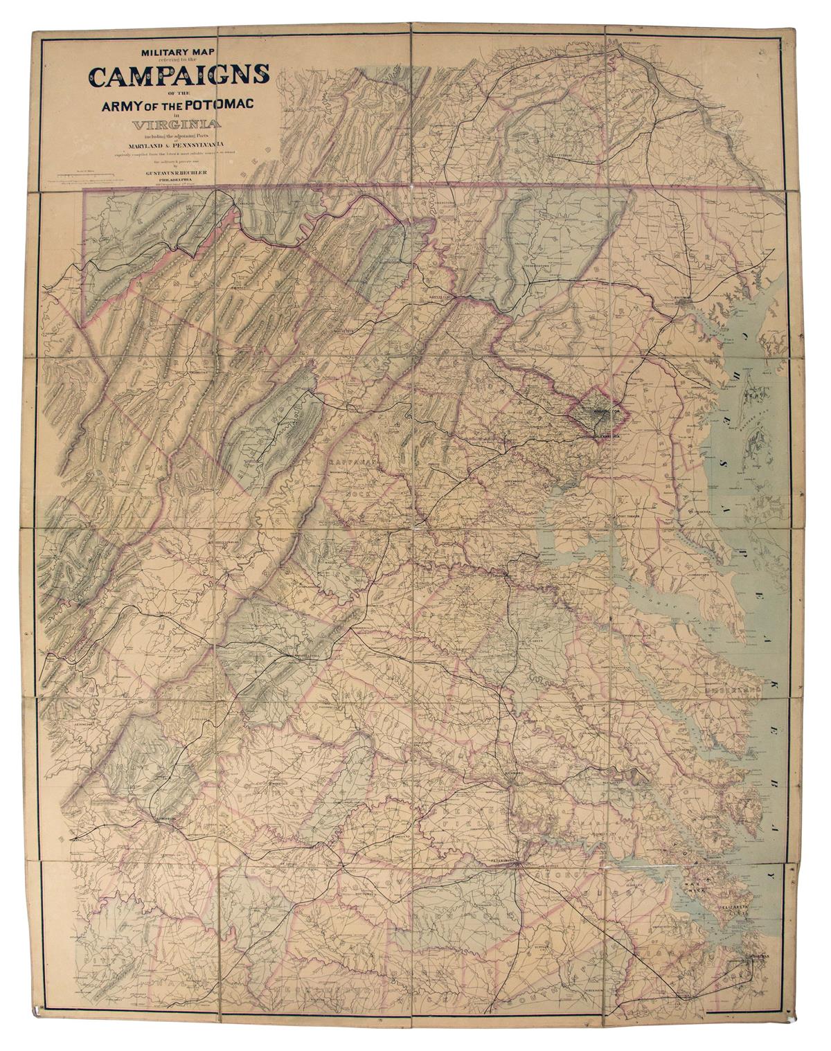 (CIVIL WAR.) Bechler, Gustavus R. Military Map Refering to the Campaigns of the Army of the Potomac in Virginia,